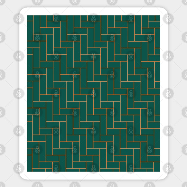 Geometric Tiles in Dark Green and Orange Outline Sticker by OneThreeSix